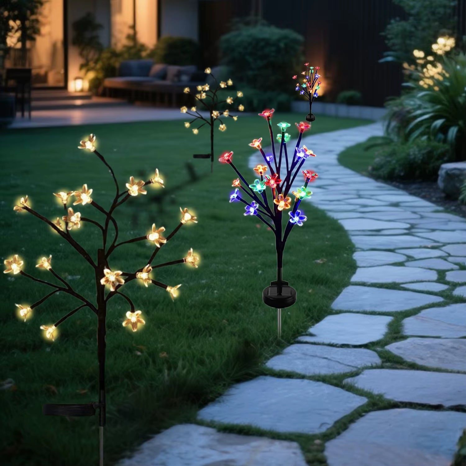 Illuminate Your Garden with 1 PC Solar Flower Pathway Lights - 8 Modes Sakura Tree Lighting for a Stunning Outdoor Experience