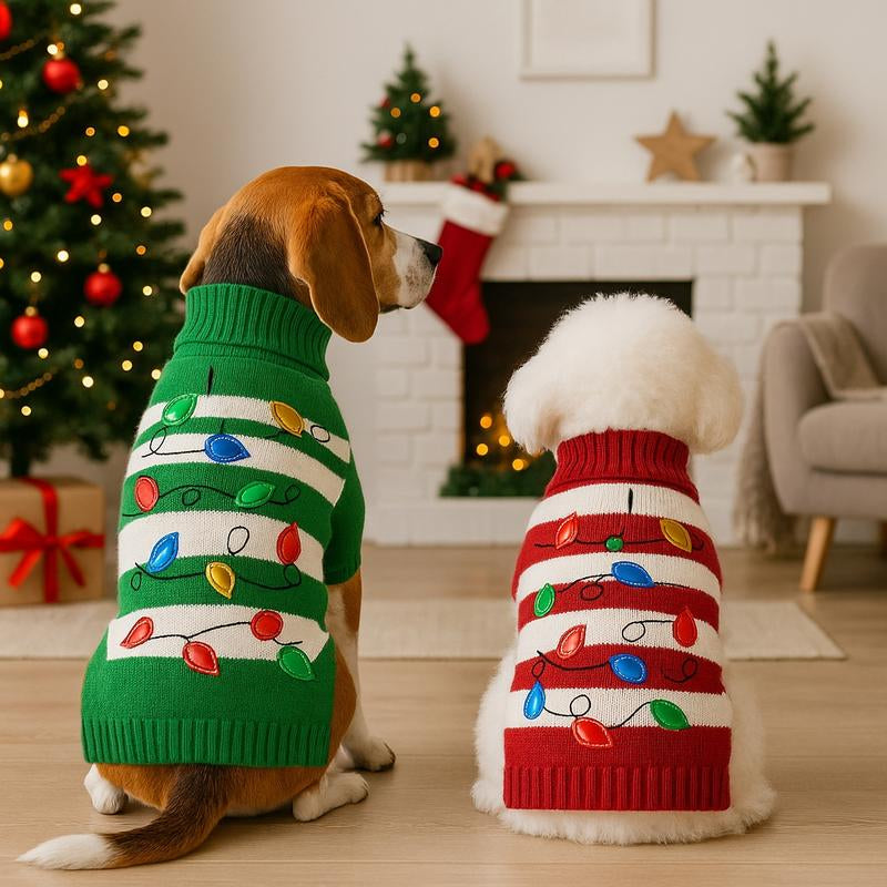 Cozy Christmas Plaid Sweater for Small Dogs & Cats - Soft, Warm, and Festively Striped Winter Apparel