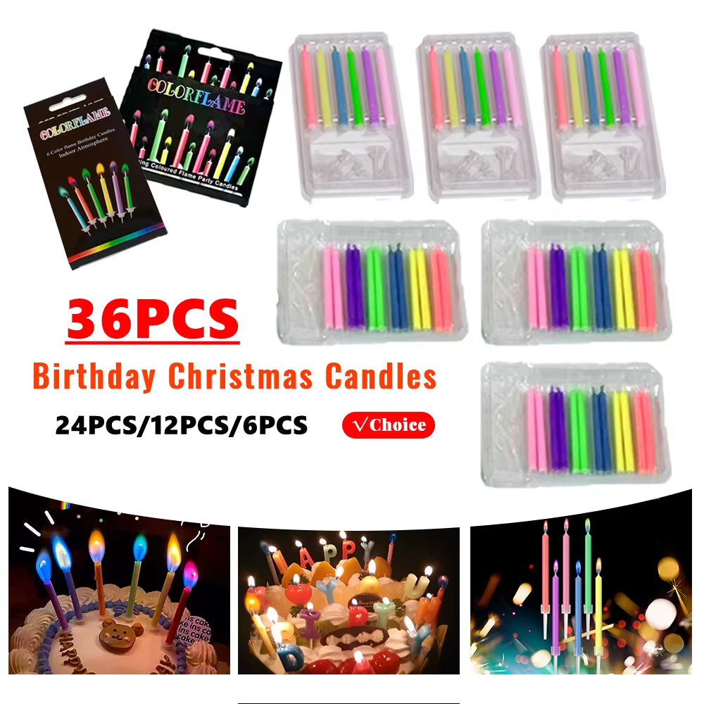 Brighten Your Celebrations with 36-6PCS Colorful Birthday and Christmas Candles - Eco-Friendly with Vibrant Flames!