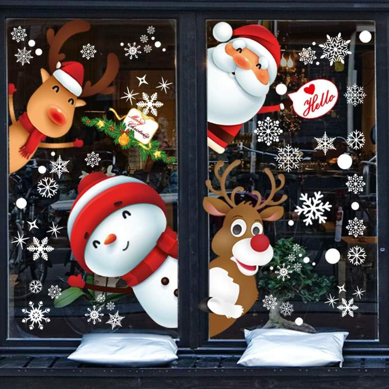 Transform Your Home for the Holidays with 130PCS Festive Christmas Window Stickers - Snowflakes, Santa Claus, and Reindeer Designs!