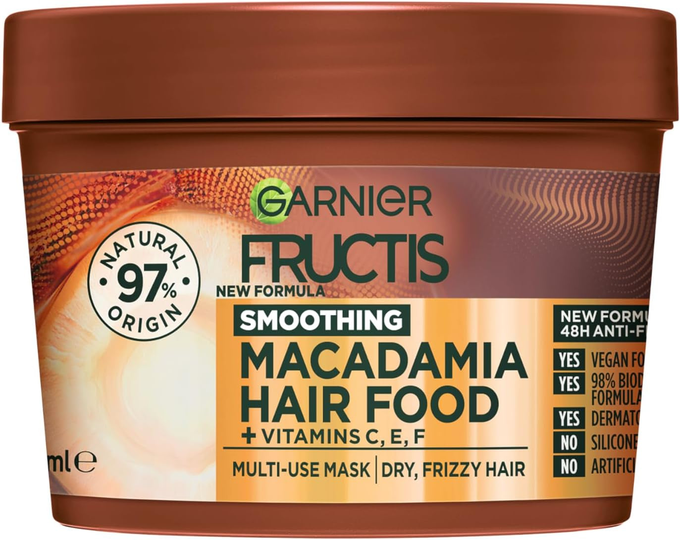Fructis, 3-In-1 Hair Mask, Smoothing & Hydrating, Hair Food Macadamia, 390Ml