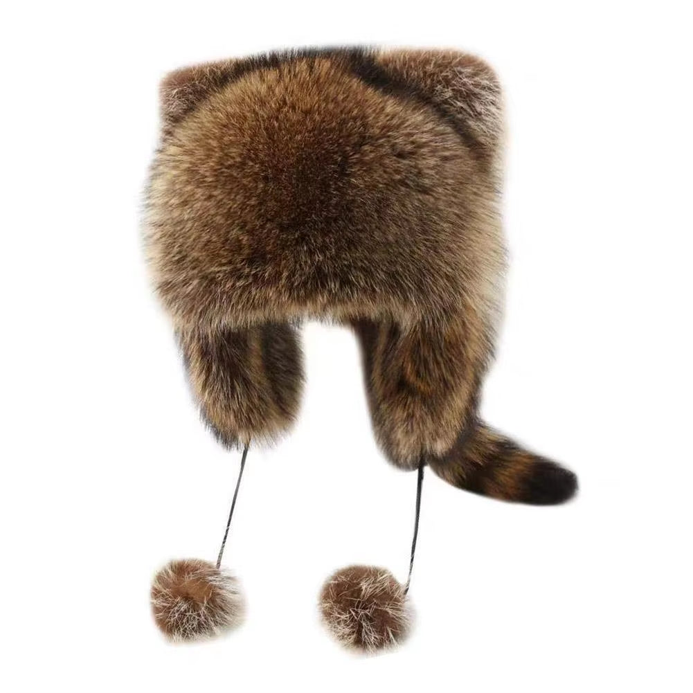 Stay Cozy and Stylish This Winter with Our Thickened Raccoon Tail Plush Cap for Women