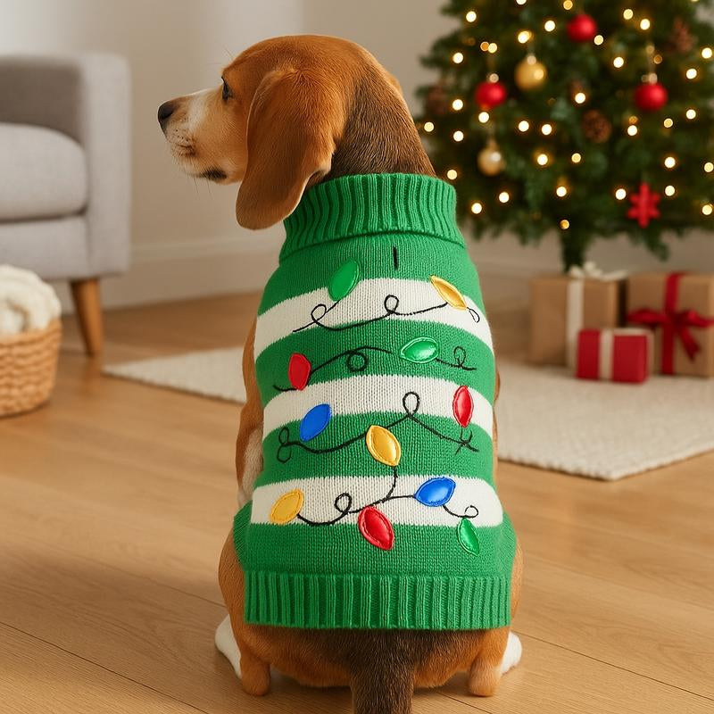 Cozy Christmas Plaid Sweater for Small Dogs & Cats - Soft, Warm, and Festively Striped Winter Apparel